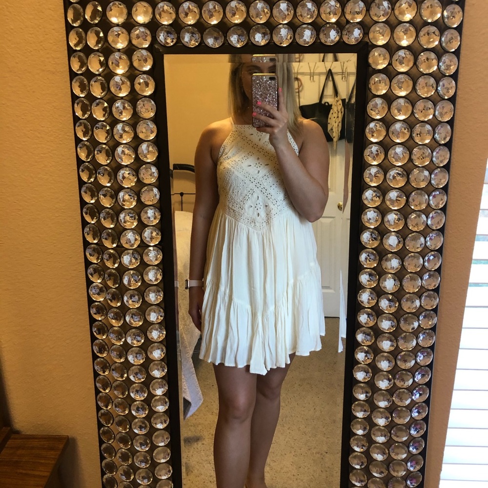 American Eagle off white flowy crochet (?) dress
